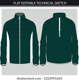 A jacket color-block flat sketch with a screen design template technical drawing mock-up winter wear