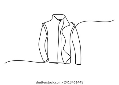 Jacket in continuous line art drawing style. Men's clothing garment black linear design isolated on white background. Vector illustration