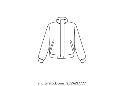 Jacket continuous one line drawing of jacket icon linear design isolated on white background, Men's clothing garment black linear design vector illustration, One line continuous man's suit. 