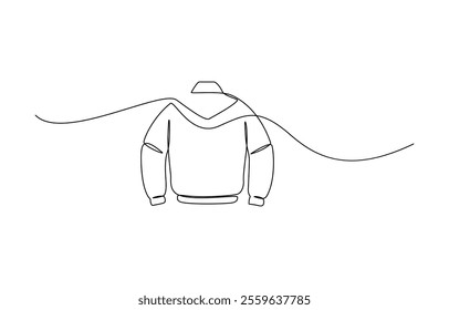 Jacket continuous one line drawing of jacket icon linear design isolated on white background, Men's clothing garment black linear design vector illustration, One line continuous man's suit. 