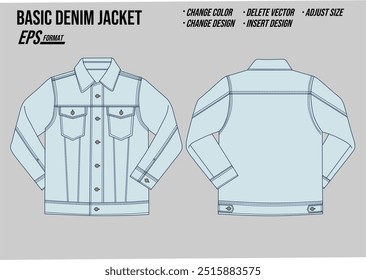 jaqueta denim mockup vetor plat desenho