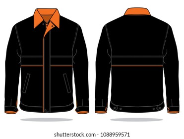 Jacket design vector with black/orange colors.Front and back views.
