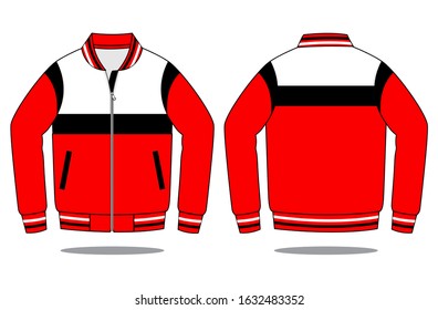 Jacket Design Vector With Red/White/Black Colors.Front And Back Views.