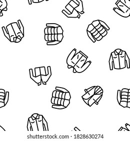 Jacket Fashion Clothes Vector Seamless Pattern Thin Line Illustration