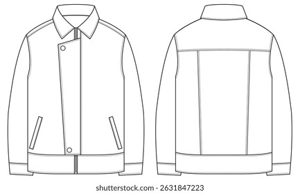 Jacket Flat Design Template for Fashion Designer, Technical Drawing and Fashion Illustration.
