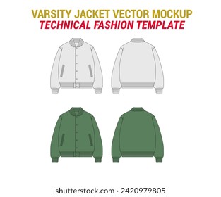 Jacket Flat Vector Illustration Varsity Jacket Mockup  Varsity Jacket Fashion Flat Template 