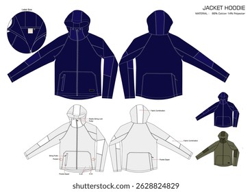 JACKET HOODIE TECHNICAL DESIGN WITH COMBO COLOUR
