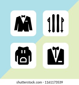 jacket icon. 4 jacket set with skiing, hoodie, wedding suit and groom vector icons for web and mobile app