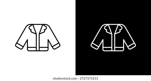 Ícone de jaqueta contorno preto e branco.