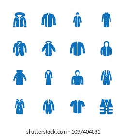 Jacket icon. collection of 16 jacket filled icons such as hoodie, overcoat. editable jacket icons for web and mobile.