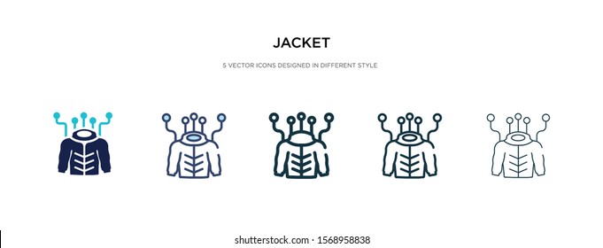 jacket icon in different style vector illustration. two colored and black jacket vector icons designed in filled, outline, line and stroke style can be used for web, mobile, ui