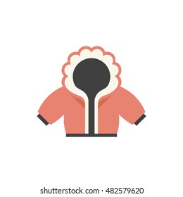 Jacket icon in flat color style. Winter warm hood protection.