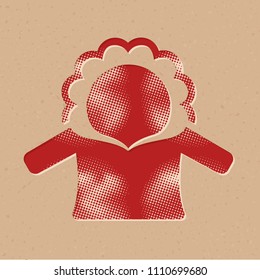 Jacket icon in halftone style. Grunge background vector illustration.