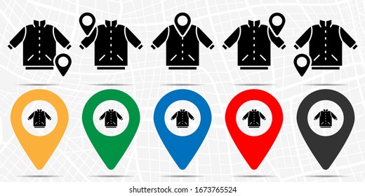 Jacket icon in location set. Simple glyph, flat illustration element of autumn theme icons