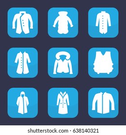 Jacket icon. set of 9 filled jacket icons such as overcoat, jacket