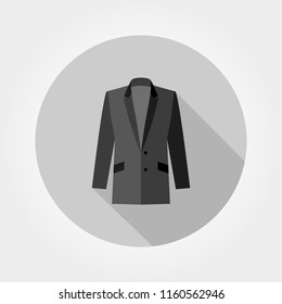 Jacket. Icon for web and mobile application. Vector illustration of a button with a long shadow. Flat design style.