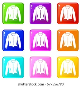 Jacket icons of 9 color set isolated vector illustration
