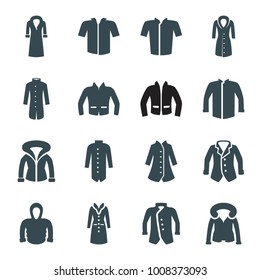 Jacket icons. set of 16 editable filled jacket icons such as jacket, hoodie