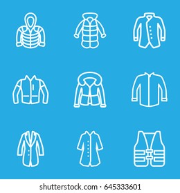 Jacket icons set. set of 9 jacket outline icons such as jacket, hoodie, overcoat
