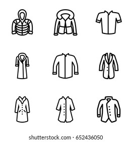 Jacket icons set. set of 9 jacket outline icons such as jacket, hoodie