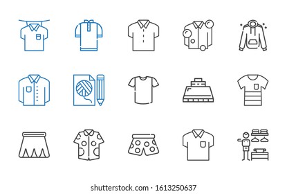 jacket icons set. Collection of jacket with dressing room, shirt, pants, skirt, hood, fashion, hoodie. Editable and scalable jacket icons.