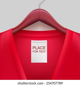 Jacket with label hanging on a hanger. The template for your design or advertising messages.