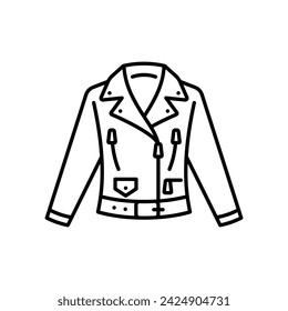 Jacket, line icon. Leather jacket in trendy biker style. Autumn season apparel, warm wearing. Linear illustration, editable stroke, thin line. Symbol for a clothing store, catalog, manufacturing