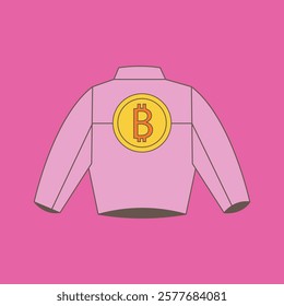 Jacket with logo Cryptocurrency coin. Devices for storing electronic cryptocurrency banknotes. Savings blockchain Technology. Flat vector illustration.