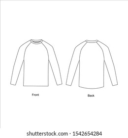 Jacket with a long sleeve, vector. Technical drawing of a pullover. Round neck. Raglan sleeve.