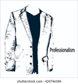 Jacket. Men's jacket on a white background for emblem, logo, poster, advertising. The jacket with the words "professionalism" for the company's business. Vector illustration.