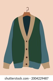 Jacket on a hanger on a beige background in retro style. Contemporary art poster. Fashionable postcard for social networks. Vector illustration.