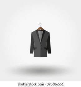 Jacket on a hanger. Icon for web and mobile application. Vector illustration on a white background. Flat design style.