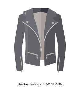 Jacket on zipper isolated on white. Unisex for man and woman. Cozy autumn and winter clothes. Fashionable outerwear. Winter double-breasted jacket icon flat style design. Fashion wear. Vector