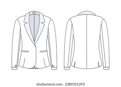 Jacket outline illustration. hand drawn Jacket sketch. Jacket template front and back view. vector drawing. Jacket isolated on white background. vector illustration. Jackets line art drawing.