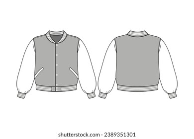 Jacket outline illustration. hand drawn Jacket sketch. Jacket template front and back view. vector drawing. Jacket isolated on white background. vector illustration. Jackets line art drawing.