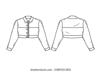 Jacket outline illustration. hand drawn Jacket sketch. Jacket template front and back view. vector drawing. Jacket isolated on white background. vector illustration. Jackets line art drawing.