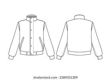 Jacket outline illustration. hand drawn Jacket sketch. Jacket template front and back view. vector drawing. Jacket isolated on white background. vector illustration. Jackets line art drawing.