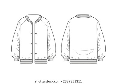 Jacket outline illustration. hand drawn Jacket sketch. Jacket template front and back view. vector drawing. Jacket isolated on white background. vector illustration. Jackets line art drawing.