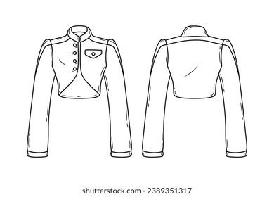 Jacket outline illustration. hand drawn Jacket sketch. Jacket template front and back view. vector drawing. Jacket isolated on white background. vector illustration. Jackets line art drawing.