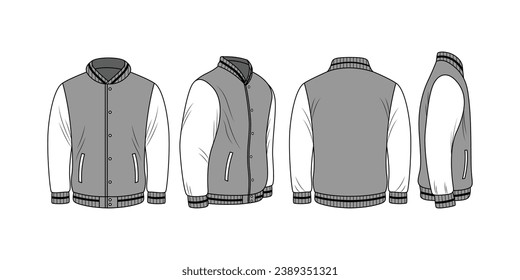 Jacket outline illustration. hand drawn Jacket sketch. Jacket template front and back view. vector drawing. Jacket isolated on white background. vector illustration. Jackets line art drawing.