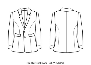 Ilustración del contorno de la chaqueta. boceto de Jacket dibujado a mano. Vista frontal y posterior de la plantilla de la chaqueta. dibujo vectorial. Chaqueta aislada de fondo blanco. ilustración vectorial. Dibujo de la línea de chaquetas.