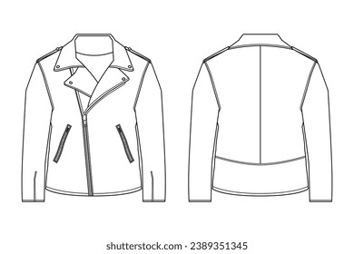 Jacket outline illustration. hand drawn Jacket sketch. Jacket template front and back view. vector drawing. Jacket isolated on white background. vector illustration. Jackets line art drawing.