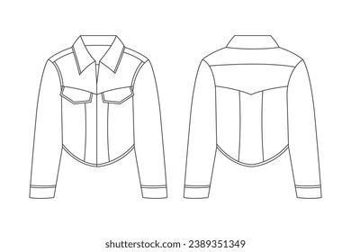 Jacket outline illustration. hand drawn Jacket sketch. Jacket template front and back view. vector drawing. Jacket isolated on white background. vector illustration. Jackets line art drawing.