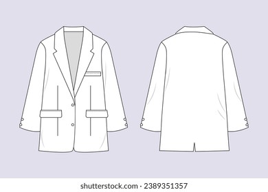 Jacket outline illustration. hand drawn Jacket sketch. Jacket template front and back view. vector drawing. Jacket isolated on white background. vector illustration. Jackets line art drawing.
