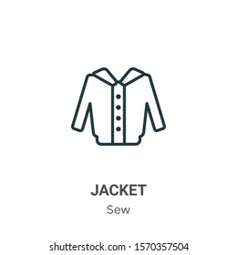 Jacket outline vector icon. Thin line black jacket icon, flat vector simple element illustration from editable sew concept isolated on white background