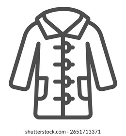 Jacket with pockets, sleeves and buttons line icon, autumn clothing concept. Vector graphics. Coat for women sign, clothes on white background, outline style icon for mobile or web design
