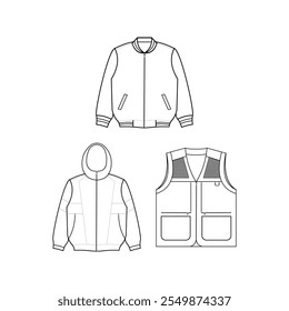 Jacket size chart. Vector outline icon isolated on white background.