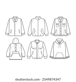 Jacket size chart. Vector outline icon isolated on white background.