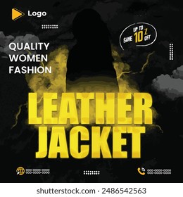 Jacket social media sale banner poster template | Fashion style winter jacket advertising composition with social media banner post template | New fashion special offer with social media post template