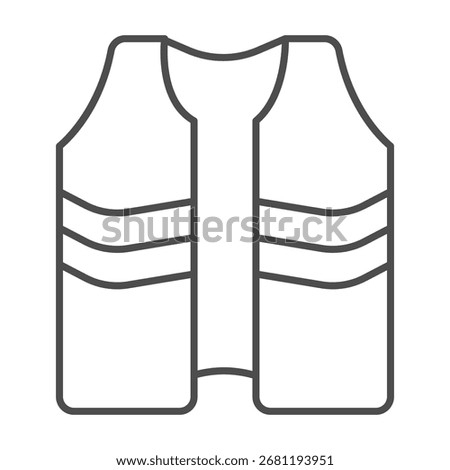 Jacket with stripes for worker thin line icon, workwear concept. Vector graphics. Down jacket of builder man, safety sign on white background, outline style icon for mobile or web design